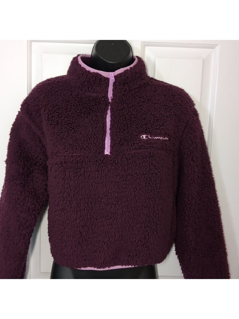 Champion Deep Purple Sherpa Pullover Oversized Cropped NEW